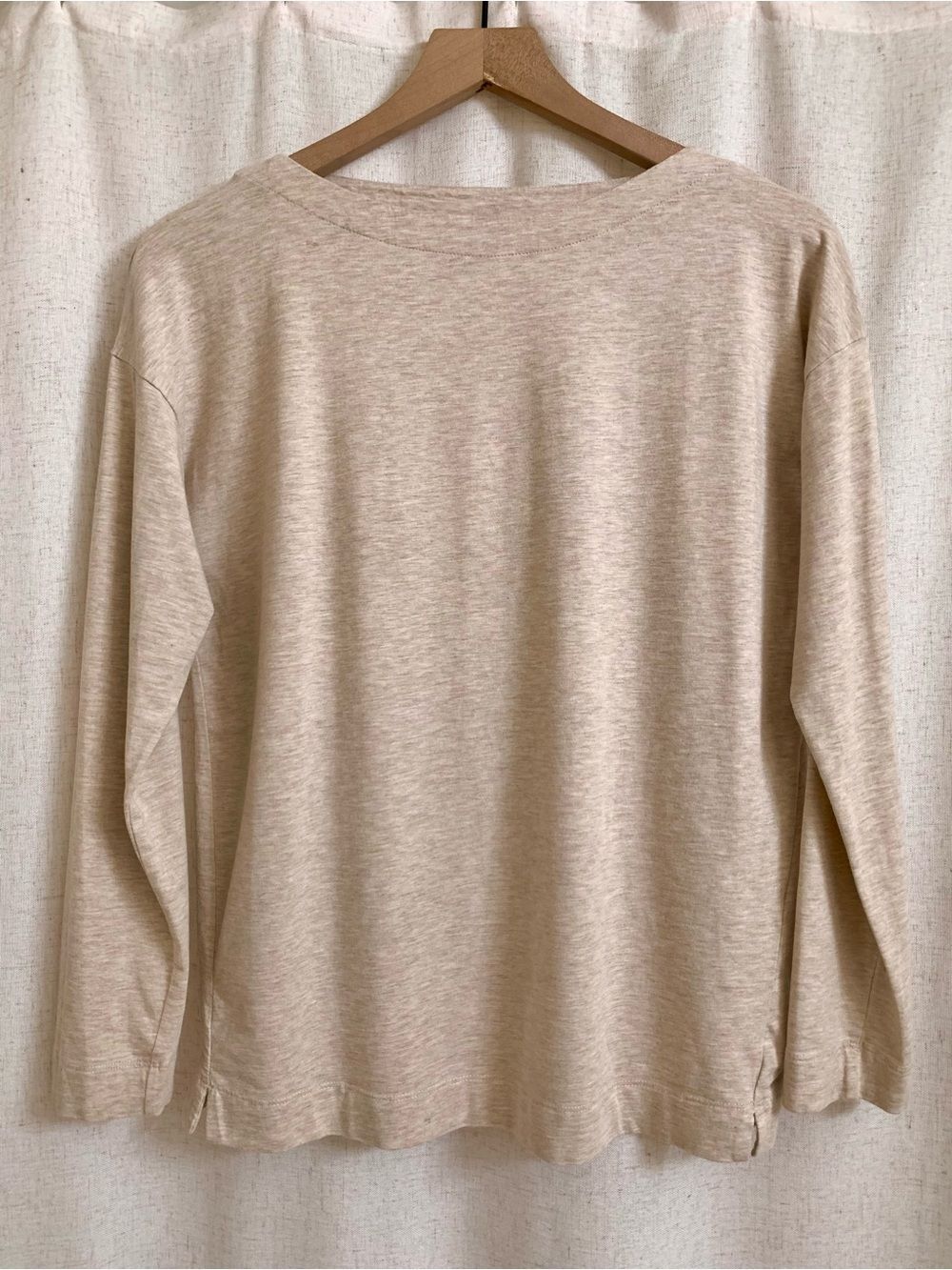 J. Jill Supima Cotton Forward Seam Oatmeal Heathered Beige Long Sleeve Tee Large